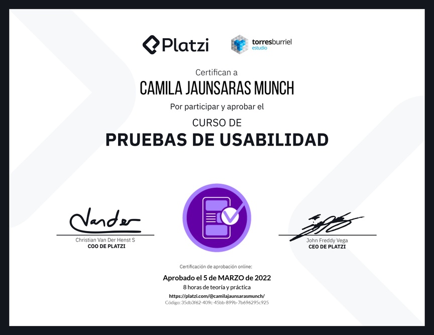 Diploma del Curso de Pruebas de Usabilidad