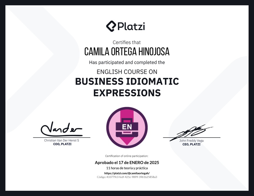 Diploma del Curso de Expresiones Idiomáticas de Negocios en Inglés