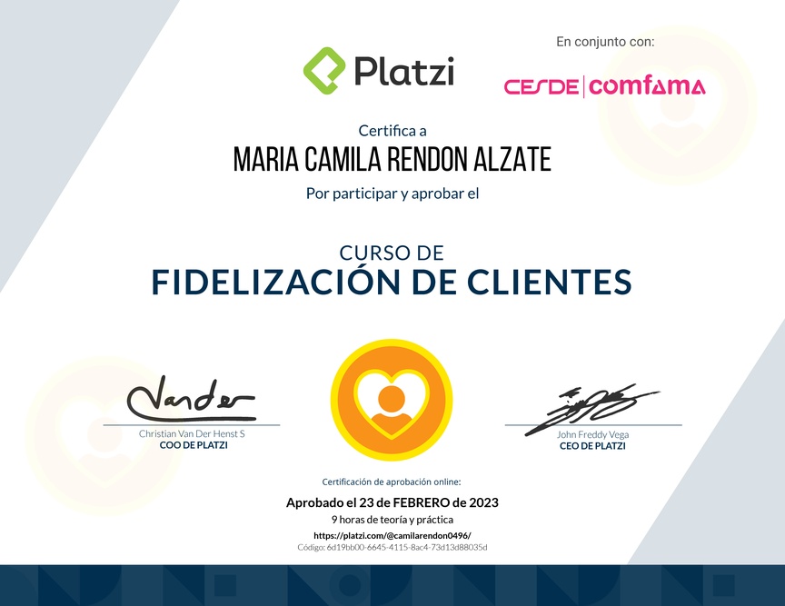 Diploma del Curso de Fidelización de Clientes