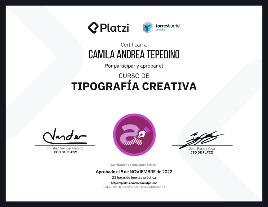 Diploma del Curso de Tipografía Creativa