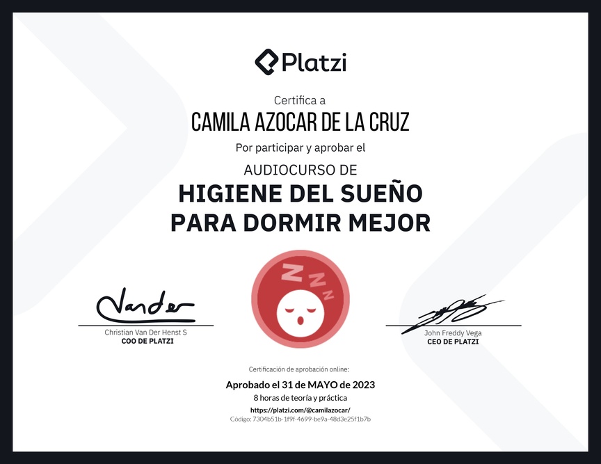 Diploma de Audiocurso de Higiene del Sueño para Dormir Mejor