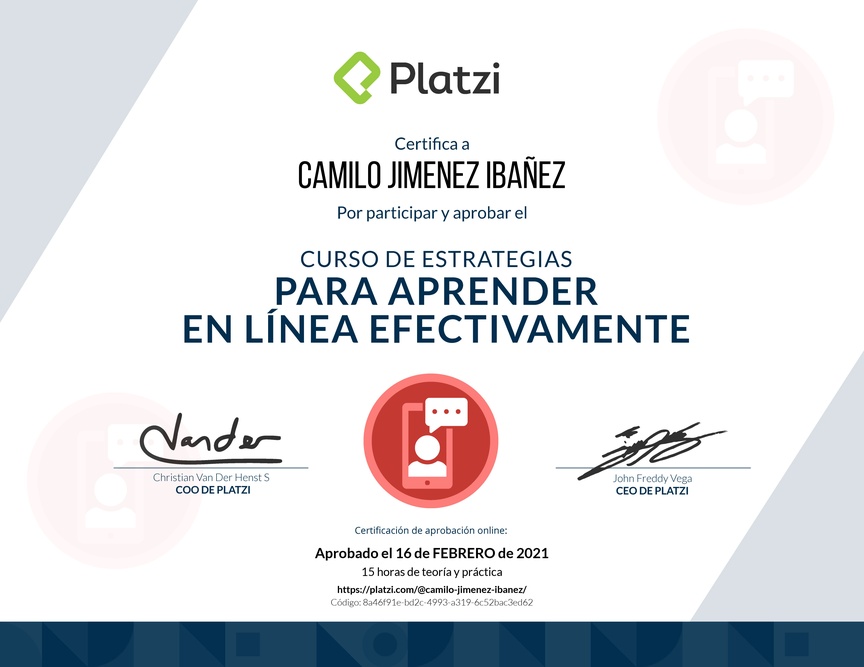 Diploma del Curso de Estrategias para Aprender en Línea Efectivamente 2019
