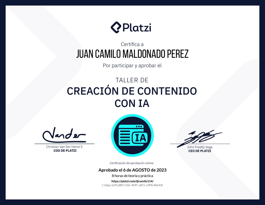 Diploma de Taller de Creación de Contenido con Inteligencia Artificial