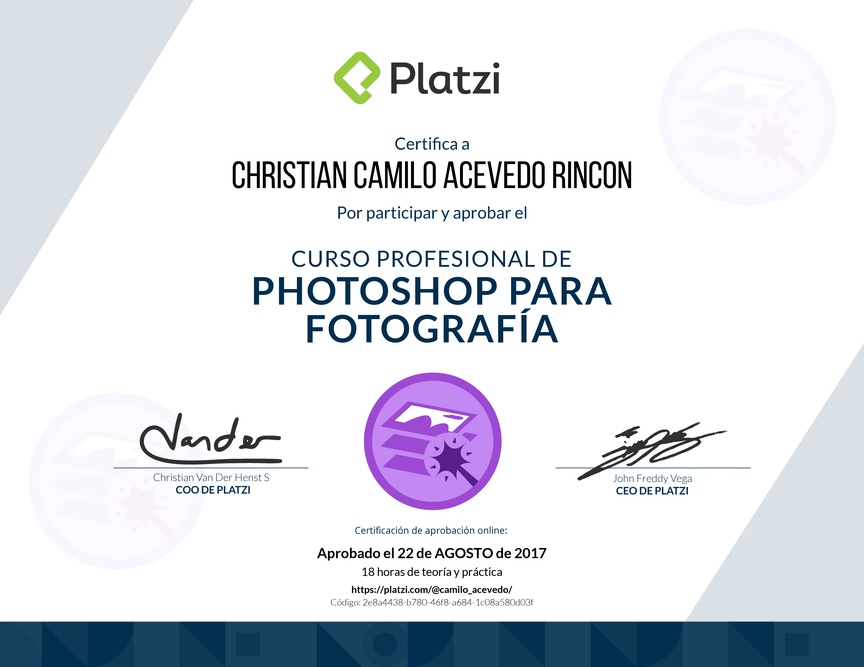 Diploma del Curso de edición de fotografías con Photoshop