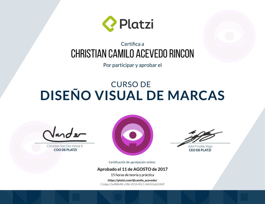 Diploma del Curso de Diseño Visual de Marcas 2016