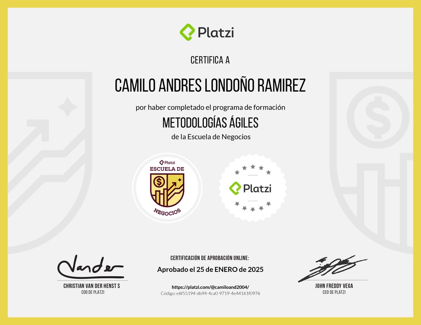 Diploma de la Ruta de Aprendizaje de Metodologías ágiles