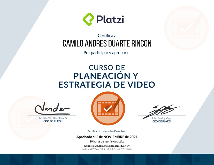 Diploma del Curso de Planeación y Estrategia de Video