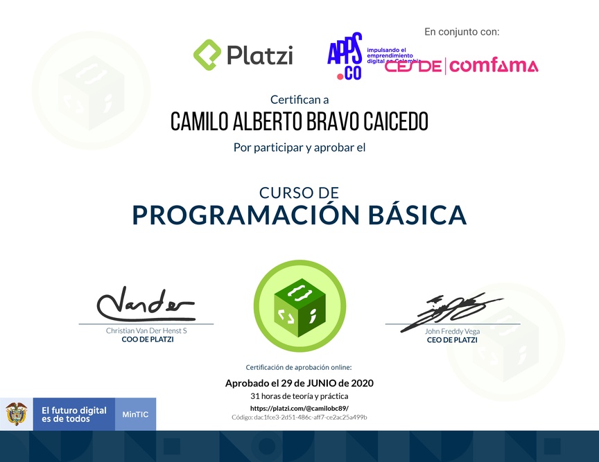 Diploma del Curso de Programación Básica