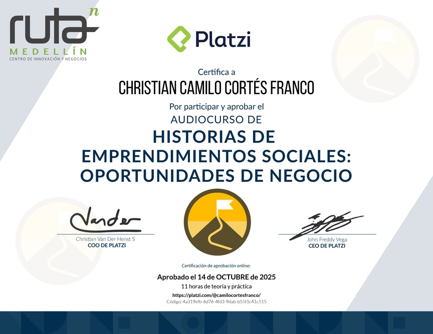 Diploma de Audiocurso de Historias de Emprendimientos Sociales y Oportunidades de Negocio