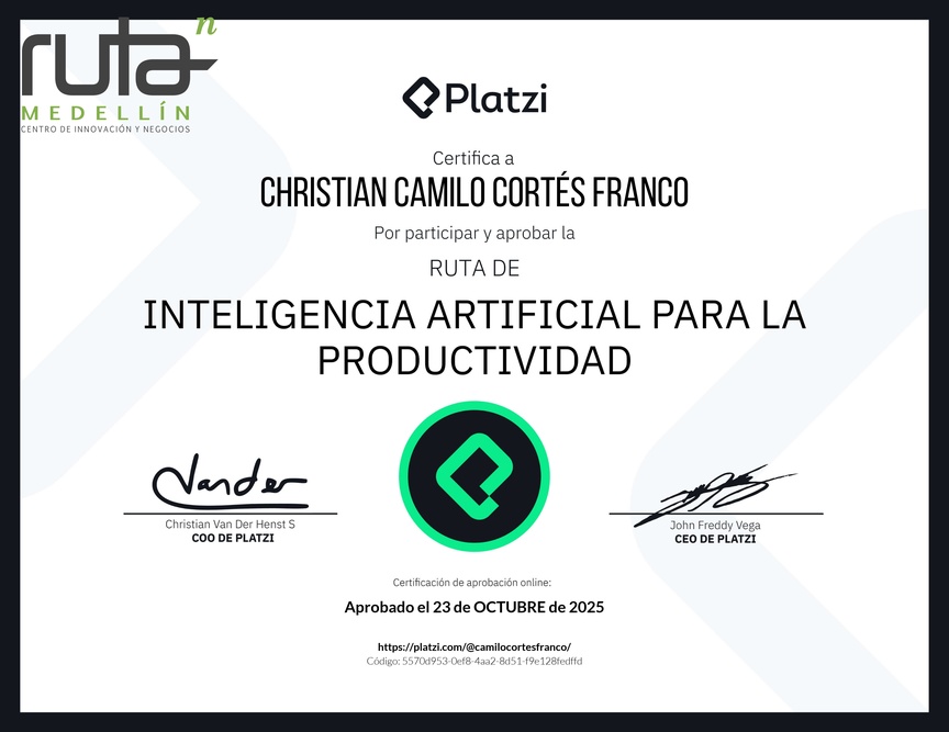 Diploma de la Ruta de Aprendizaje de Inteligencia Artificial para la Productividad