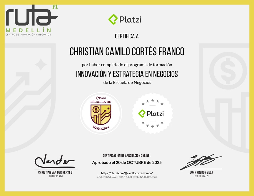 Diploma de la Ruta de Aprendizaje de Innovación en Negocios