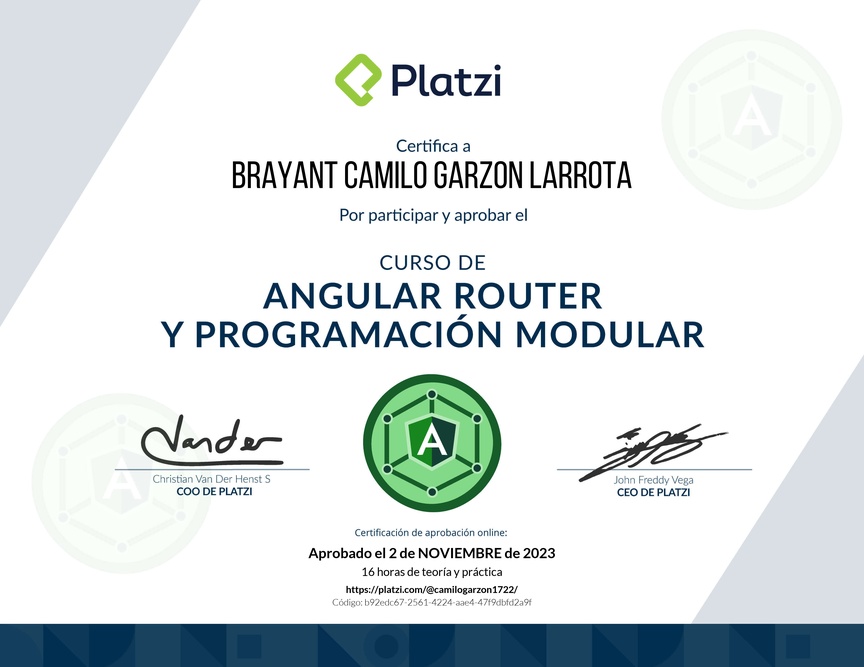 Diploma del Curso de Angular Router: Lazy Loading y Programación Modular