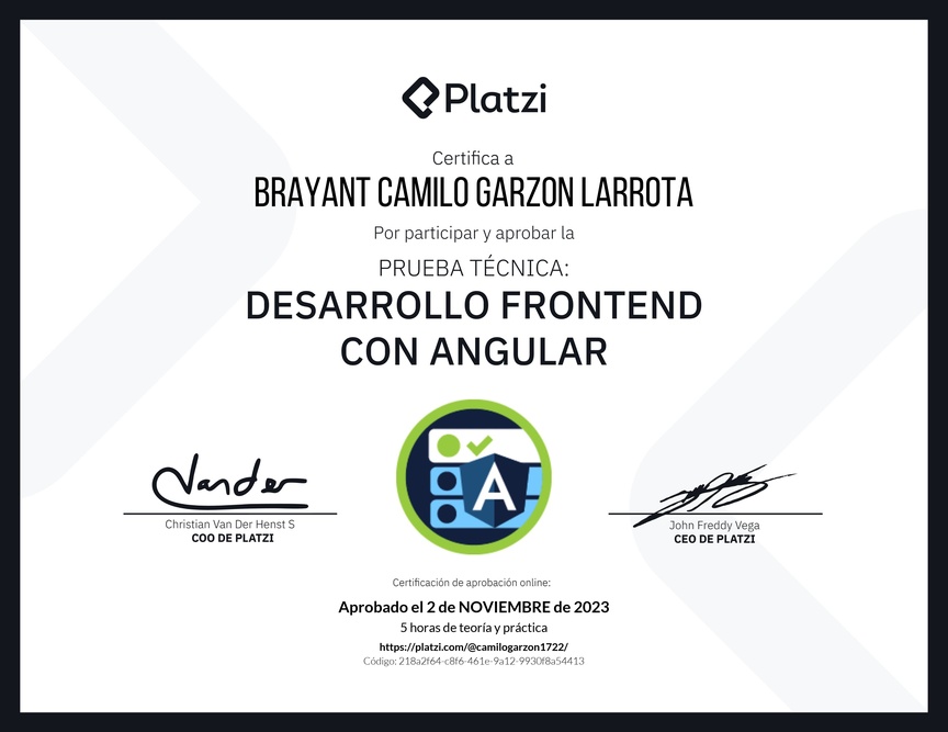 Diploma de Prueba Técnica: Desarrollo Frontend con Angular