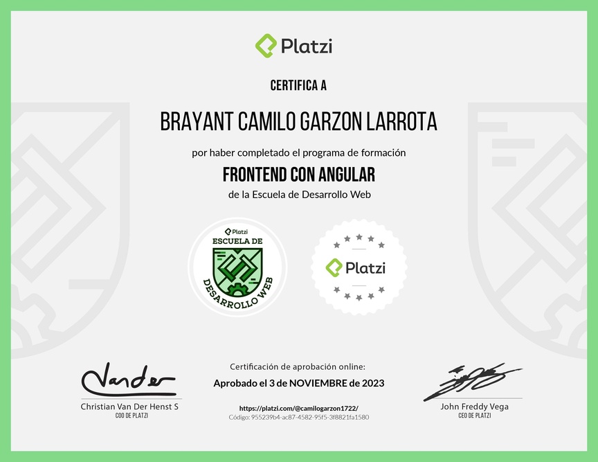 Diploma de la Ruta de Aprendizaje de Frontend con Angular
