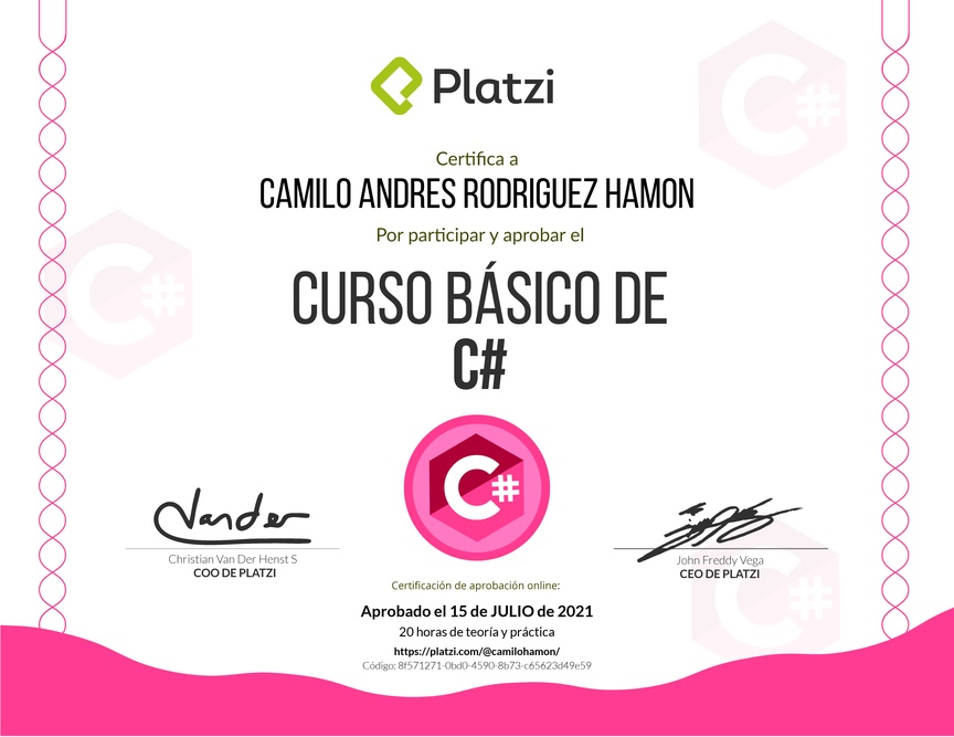 Diploma del Curso básico de C# 2017