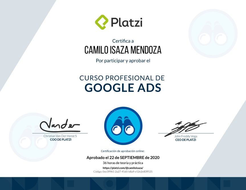 Diploma del Curso Profesional de Google Ads