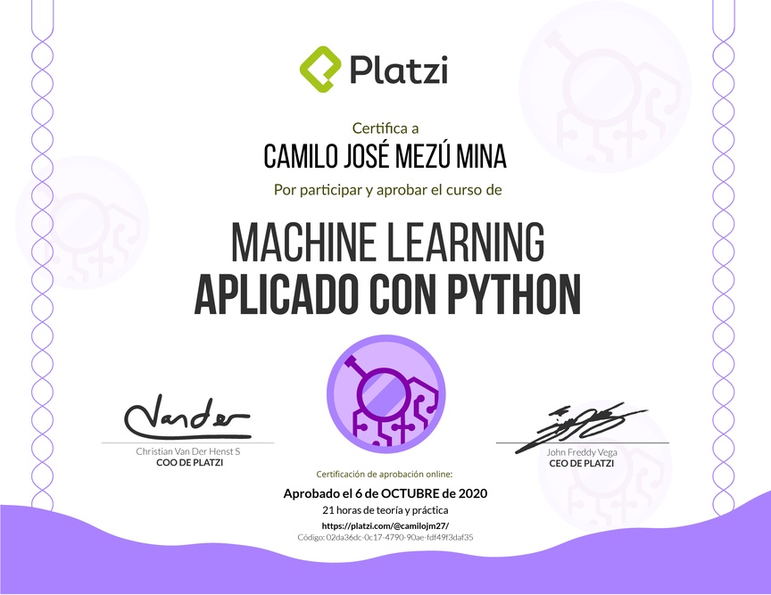 Diploma del Curso de Machine Learning Aplicado con Python