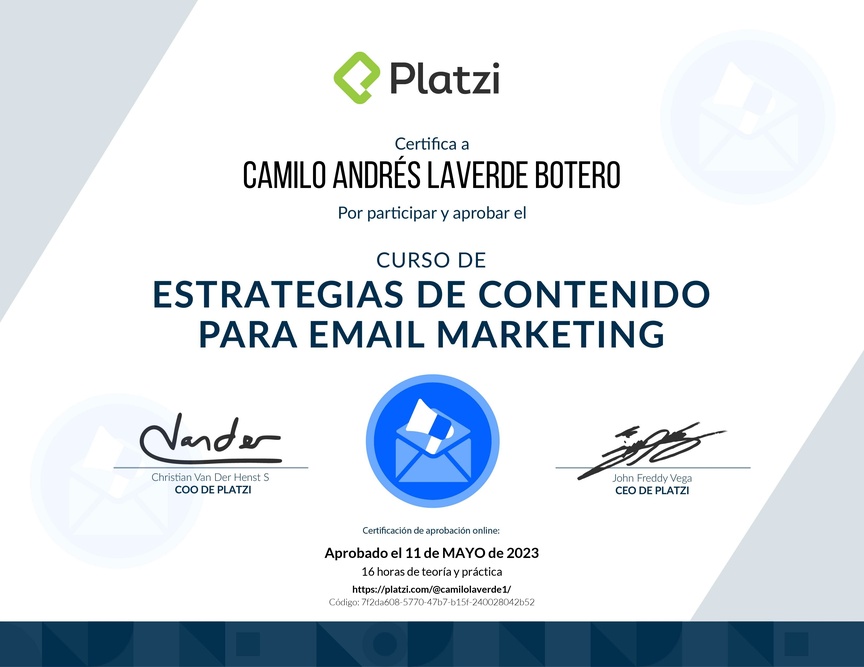 Diploma del Curso de Estrategias de Contenido para Email Marketing