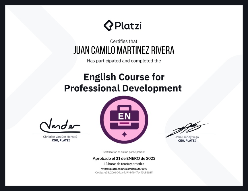 Diploma del Curso en Inglés para el Desarrollo Profesional