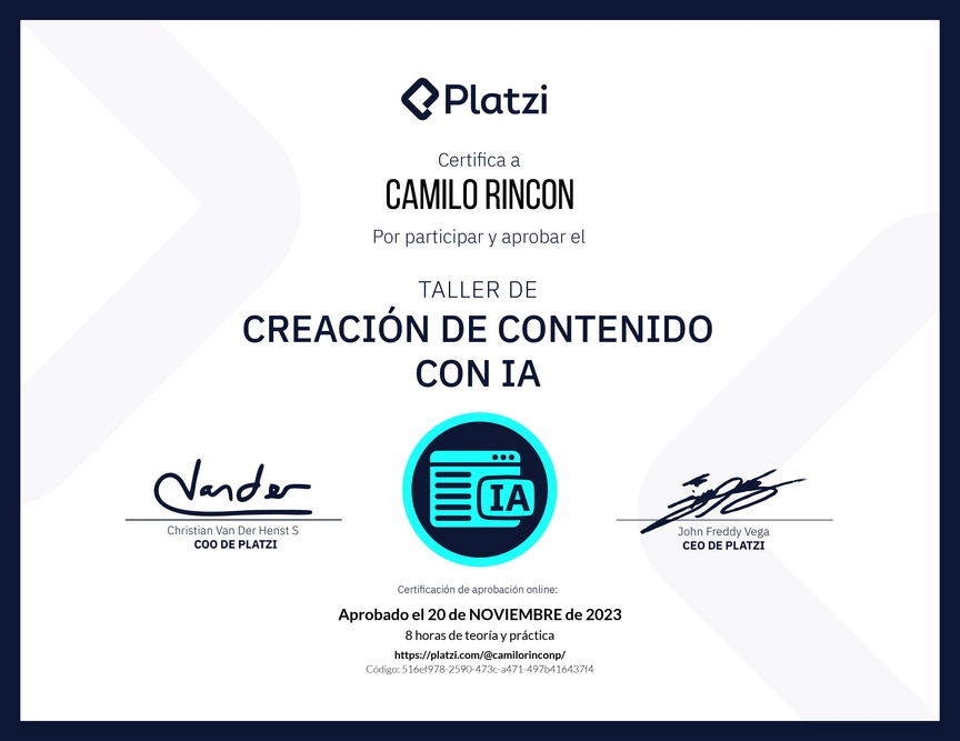 Diploma de Taller de Creación de Contenido con Inteligencia Artificial