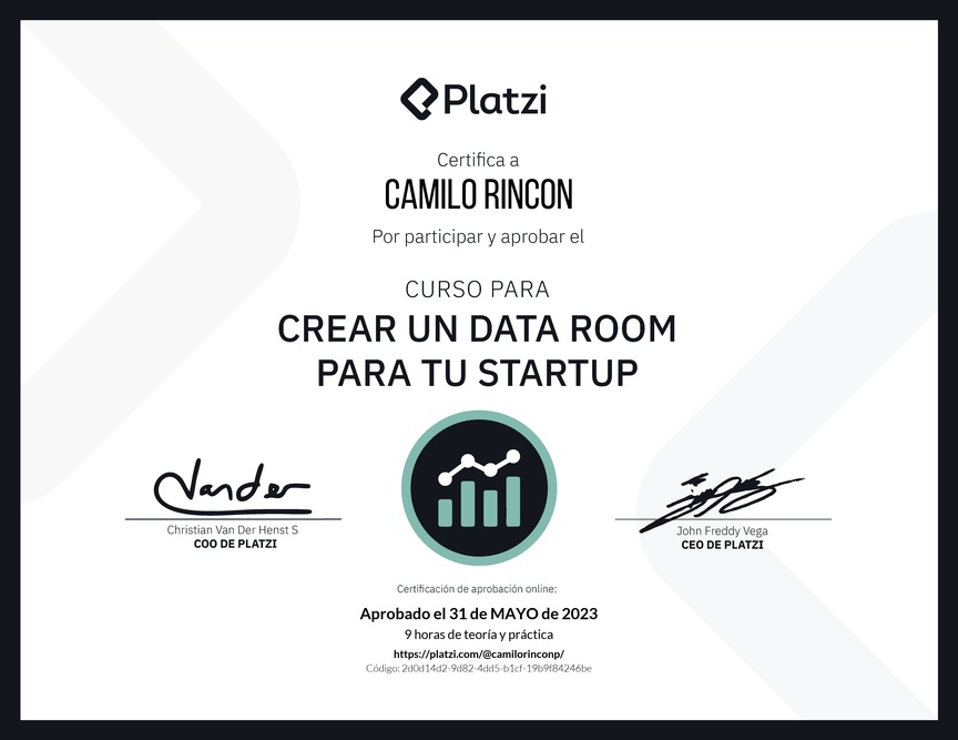 Diploma del Curso para Crear un Data Room para tu Startup