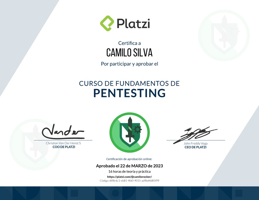 Diploma del Curso de Fundamentos de Pentesting