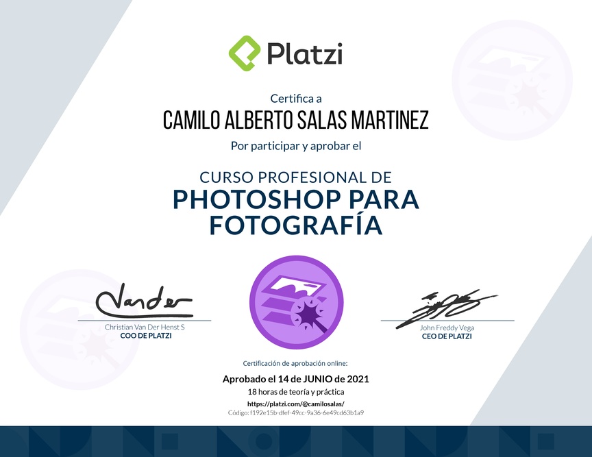 Diploma del Curso de edición de fotografías con Photoshop
