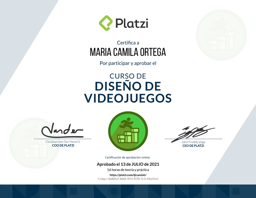 Diploma del Curso de Diseño de Videojuegos