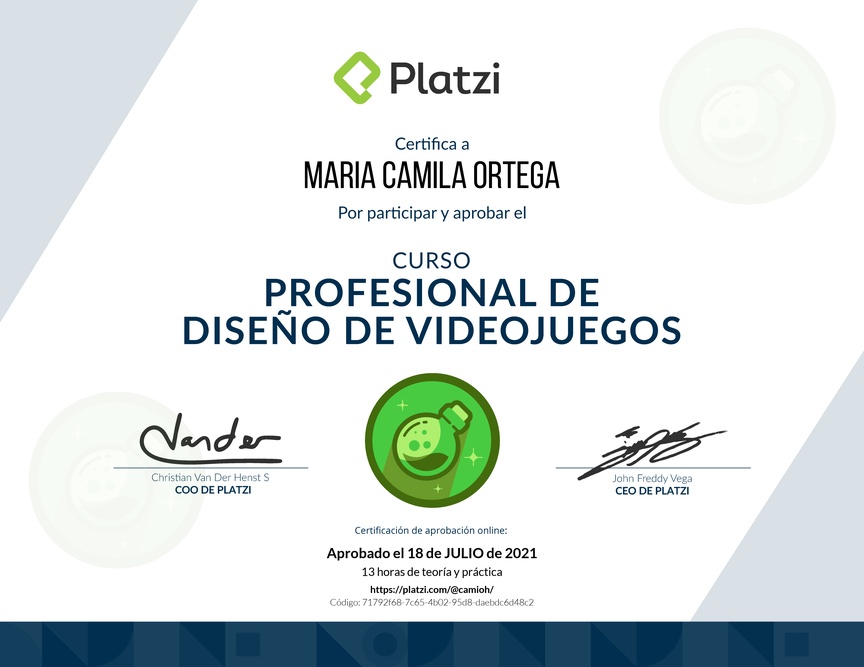 Diploma del Curso Profesional de Diseño de Videojuegos
