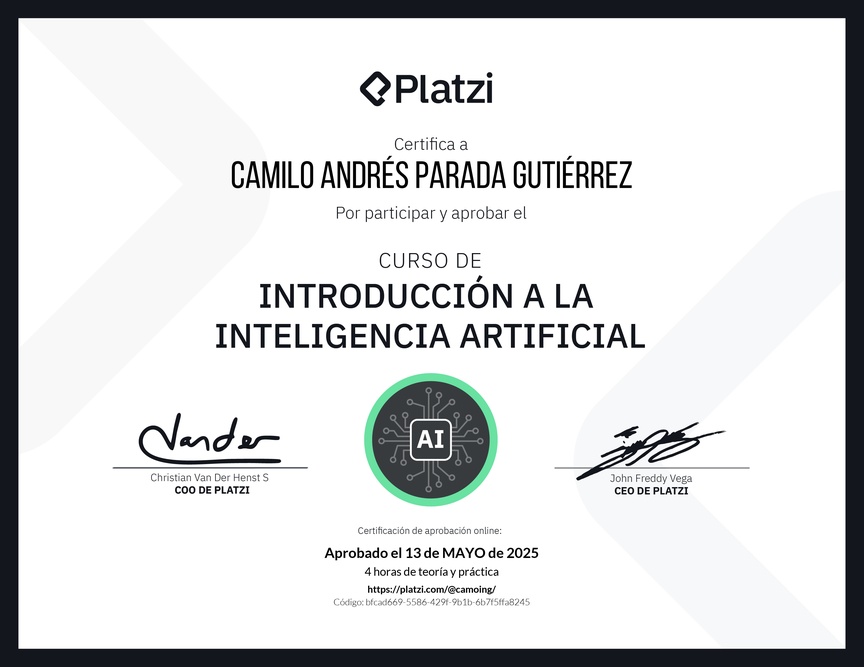 Diploma del Curso Gratis de Introducción a la Inteligencia Artificial