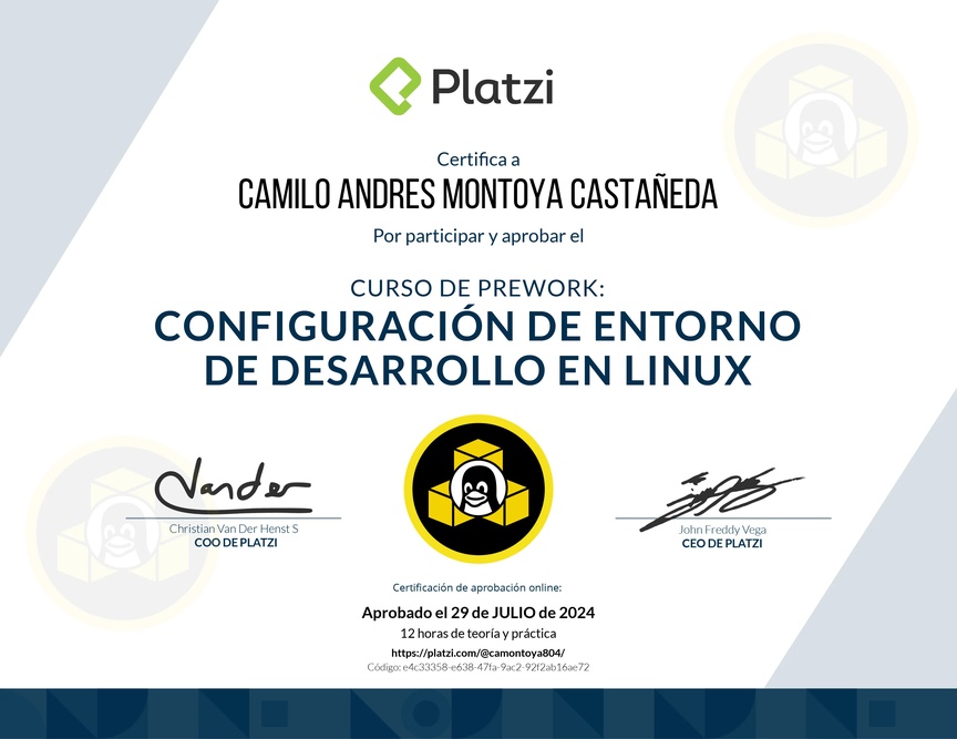 Diploma del Curso de Configuración de Entorno de Desarrollo en Linux