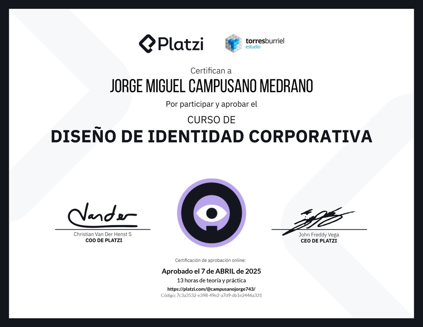 Diploma del Curso de Diseño de Identidad Corporativa