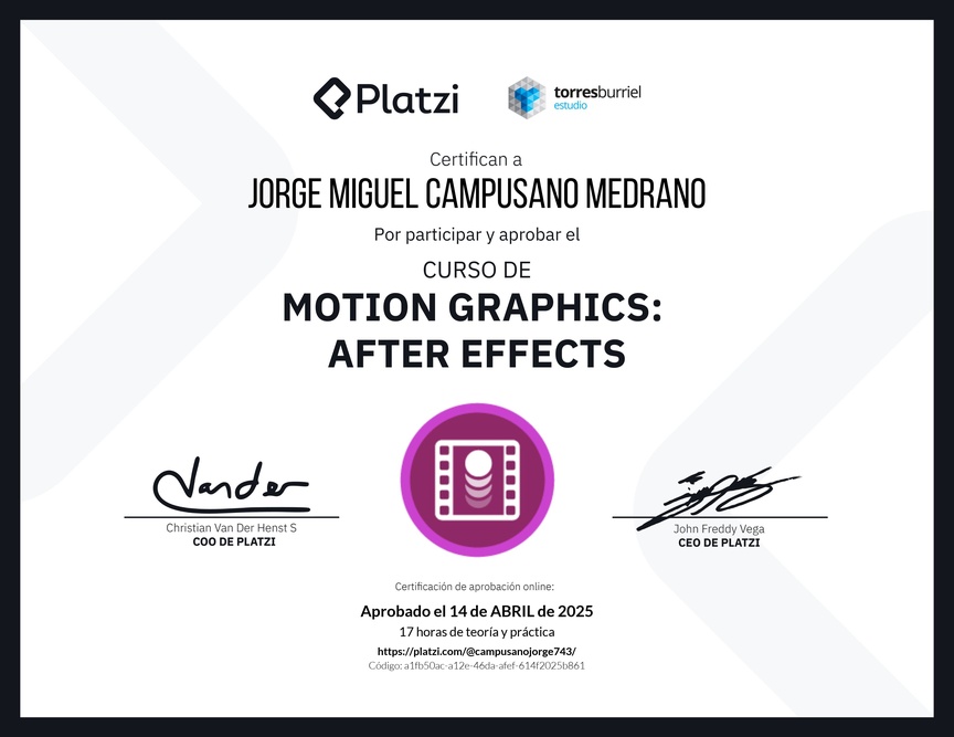 Diploma del Curso de Motion Graphics: After Effects