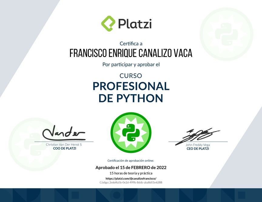 Diploma del Curso Profesional de Python