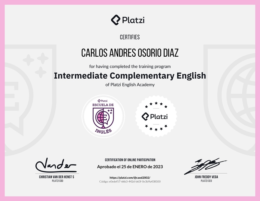 Diploma de la Ruta de Aprendizaje de Inglés Intermedio Complementario - Deprecated