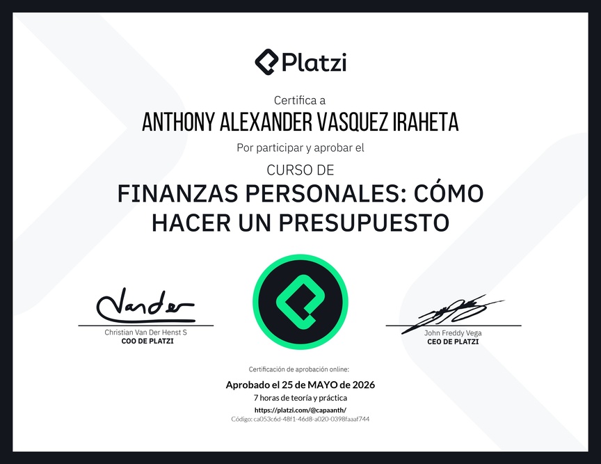 Diploma del Curso de Finanzas Personales: Cómo hacer un Presupuesto