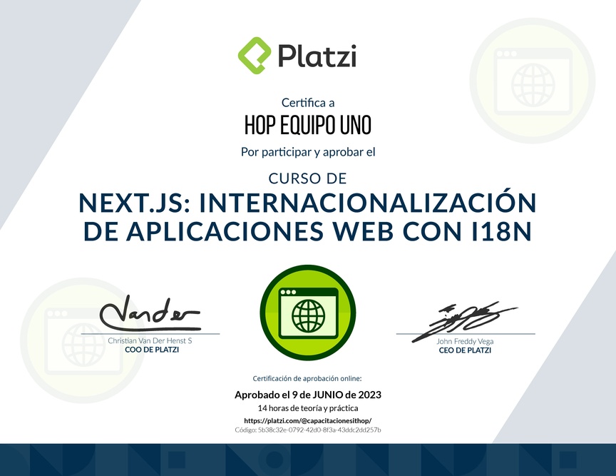 Diploma del Curso de Next.js: Internacionalización de Aplicaciones Web con i18n