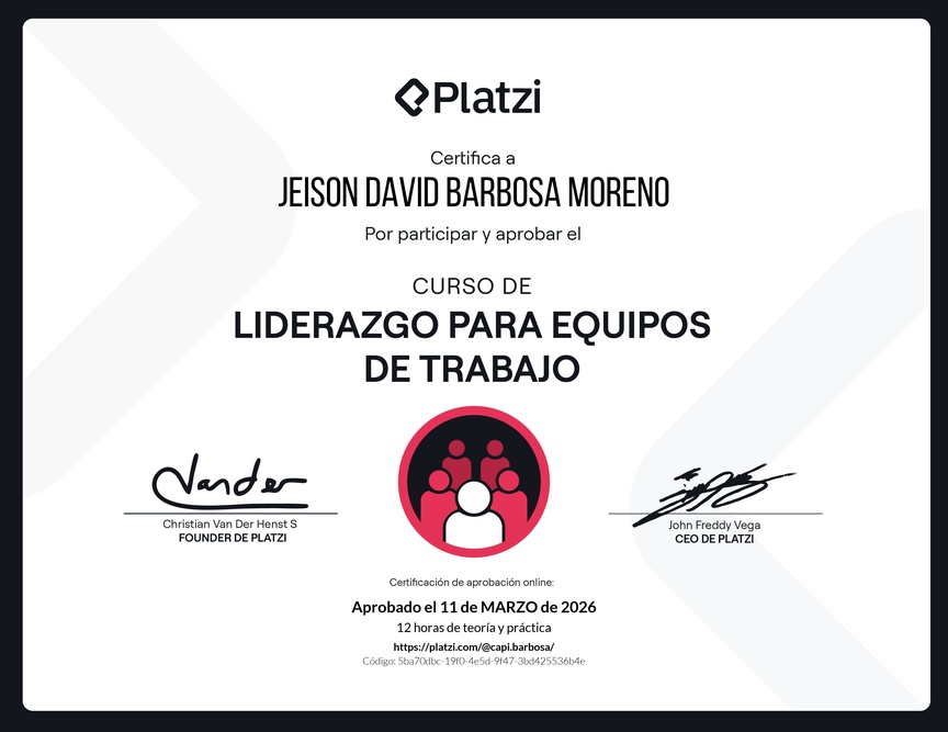 Diploma del Curso de Liderazgo para Equipos de Trabajo