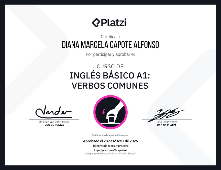 Diploma del Curso de Inglés Básico A1: Verbos Comunes