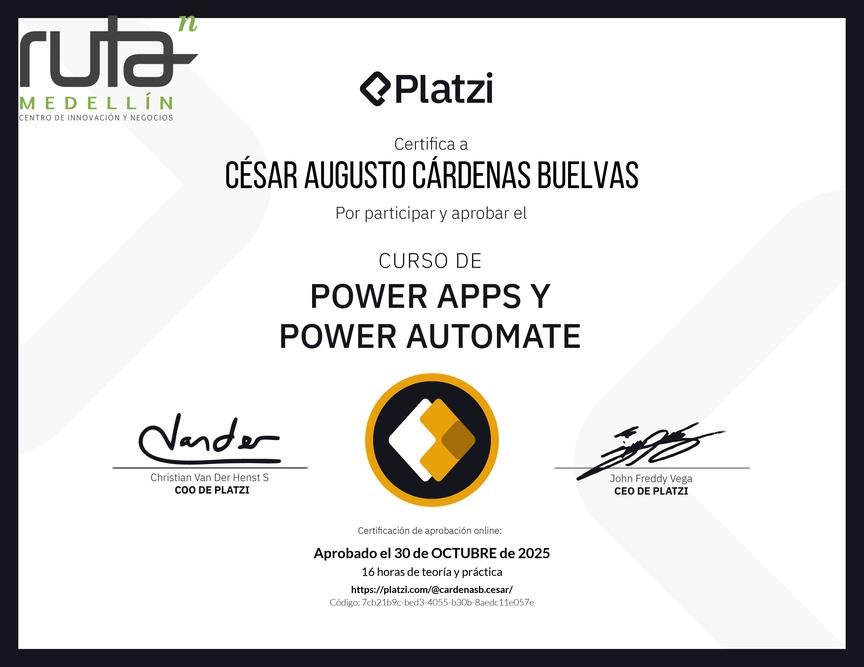 Diploma del Curso de Power Apps y Power Automate