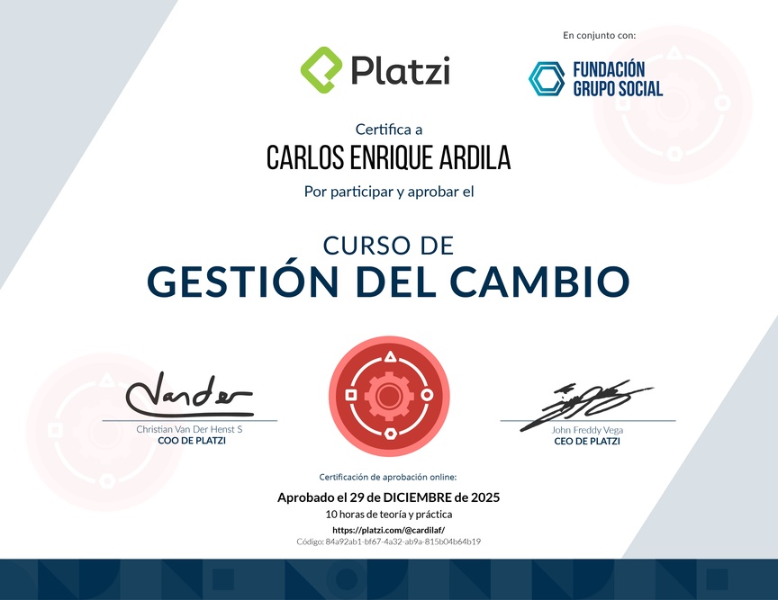 Diploma del Curso de Gestión del Cambio para Empresas
