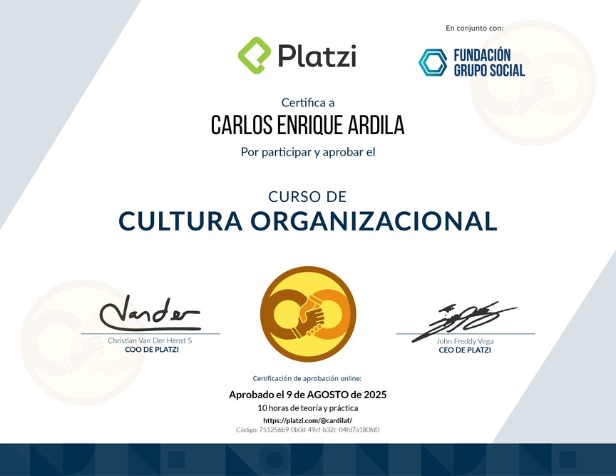 Diploma del Curso de Cultura Organizacional para Diagnosticar y Potenciar el Desarrollo de tu Empresa