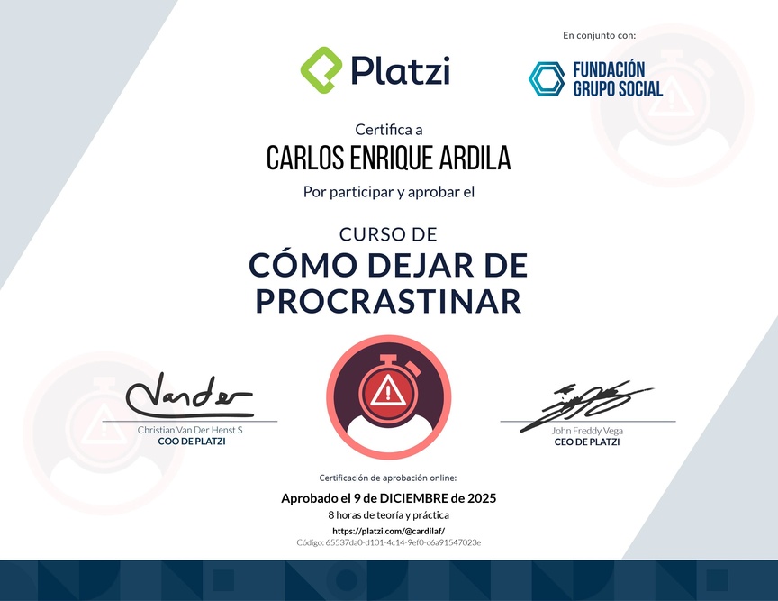 Diploma del Curso de Cómo Dejar de Procrastinar