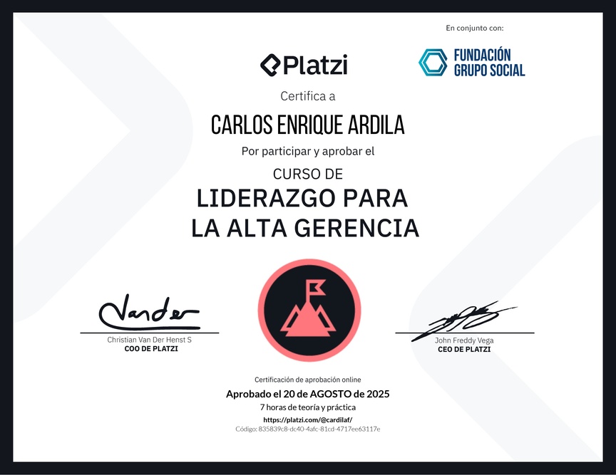 Diploma del Curso de Liderazgo para la Alta Gerencia