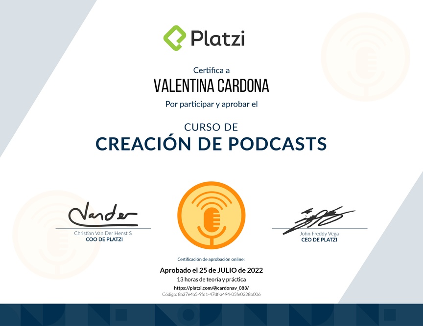 Diploma del Curso de Creación de Pódcast