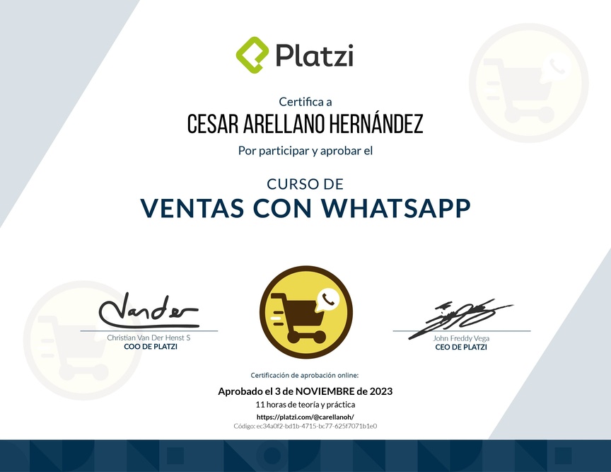 Diploma del Curso de Ventas con WhatsApp