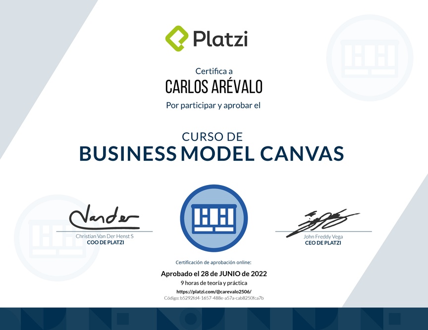 Diploma del Curso de Business Model Canvas