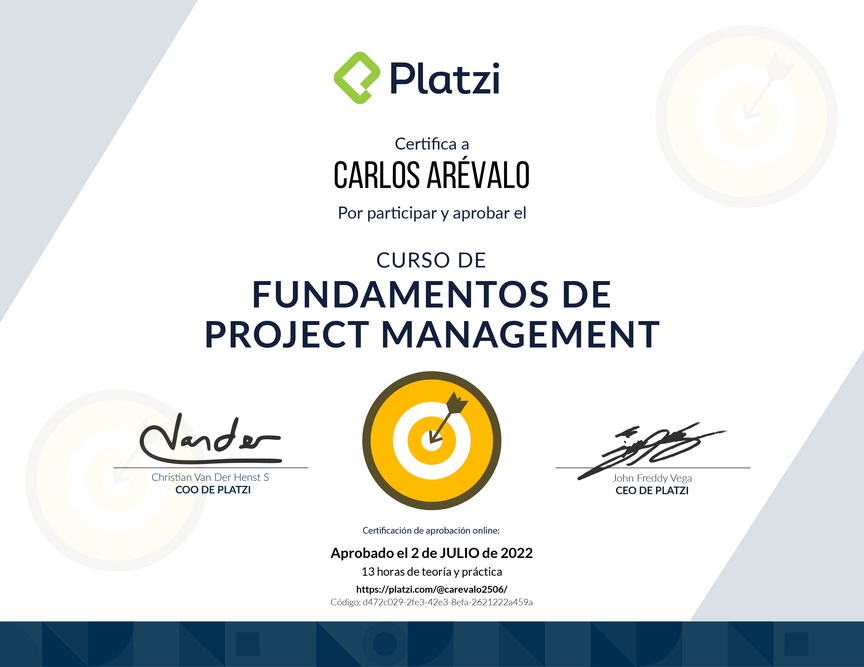 Diploma del Curso de Fundamentos de Project Management