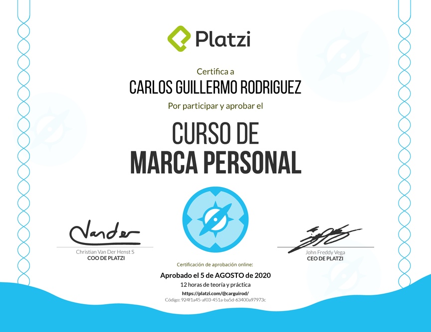 Diploma del Curso Gratis de Marca Personal 2018