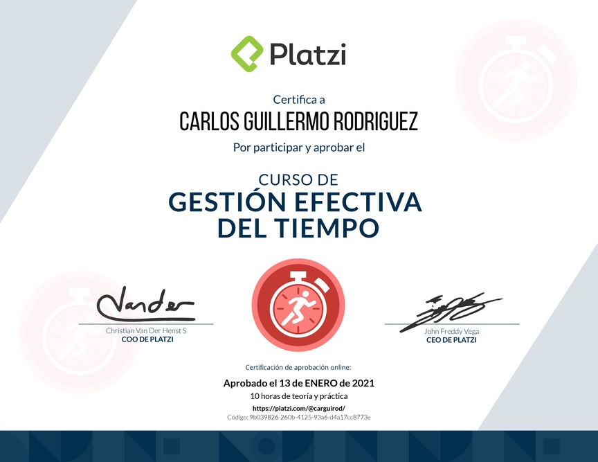 Diploma del Curso de Gestión Efectiva del Tiempo